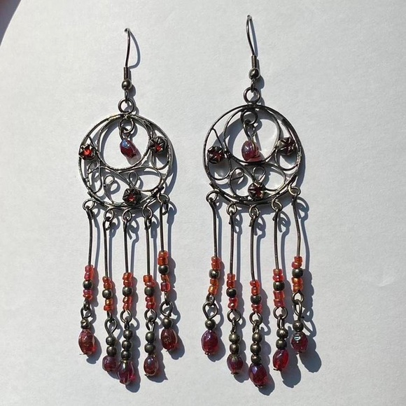 Red Wire Wrapped Dangle Earrings! - Picture 3 of 3